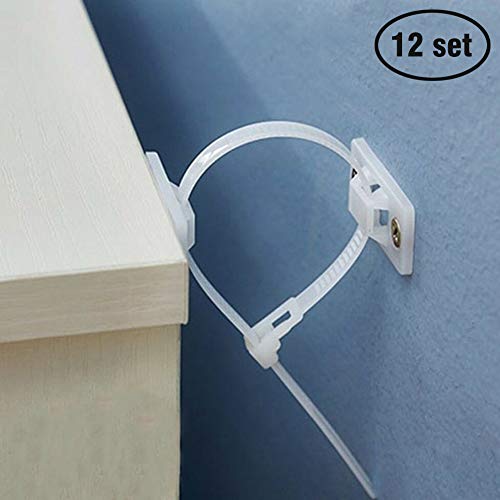 Furniture Straps 12 Set Nylon Anti-Tip Furniture Anchor Straps, Safety Furniture Wall Anchors for Baby Proofing & Pet Protecting, Bolts & Hardware Included (12)