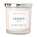 Leaves Natural Soy Wax Candle White Jar Silver Lid Scented Apples Orange Cinnamon Cloves Musk Nectar Fall Made in USA Lead Gluten Free Cotton Wick Modern Rustic Decor Bathroom Accessories Home Autumn