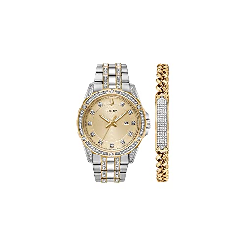 Stainless Steel Bulova Watch And Bracelet Set Mens Caravelle By