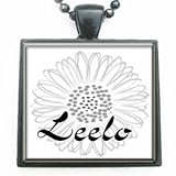 Leelo Grandmother Flower Glass Tile Black Pendant Necklace W/chain