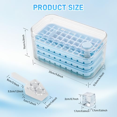 Cubiteras para Hielo, Cubitera con tapa,150 cubitos de hielo, incluye 3 bandejas para hielos, 1 pala de hielo, sin BPA, material apto para alimentos, ideal para whisky, cócteles, café, bebidas. (Azul)