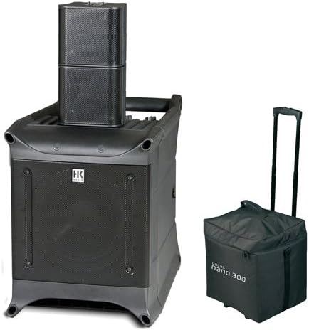 HK Audio Lucas Nano 300 Portable PA System w/ Detachable Speakers with Heavy-Duty, Light-Weight Pole Mounts and Lucasnano Speaker Roller Bag