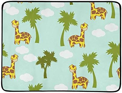 Cute Little Giraffe with Palm Tree Seamless Patter Pattern Portable and Foldable Blanket Mat 60x78 Inch Handy Mat for Camping Picnic Beach Indoor Outdoor Travel