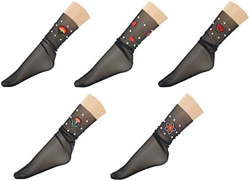 Ziye Shop 5 Pairs Flower Star Love Heart Print 3D Transparent Hollow out Socks