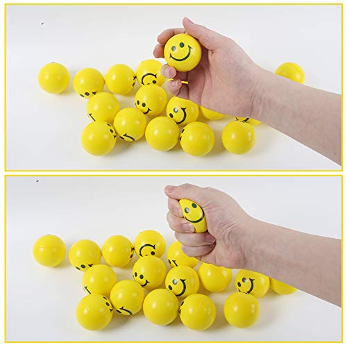 LovesTown 40 Pcs Smiley Face Squeeze Balls,2inch Face Stress Balls Yellow Smile Squeeze Balls Mini Stress Relief Balls for Finger Exercise School Carnival Reward Party Bag Gift