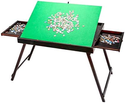Wooden Jigsaw Puzzle Table for Adults & Kids, Collapsible Jigsaw Puzzle Table and Storage System with 2 Drawers, Portable Tilting Table for Puzzle Games, Home Furniture - Puzzle 1500 Pcs