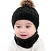 2PCS Toddler Baby Knit Hat Scarf Winter Warm Beanie Cap with Circle Loop Scarf Neckwarmer (Black)