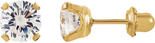 5mm. Cubic Zirconia Round Brilliant 24K Gold-plated Stainless Steel Piercing Earrings