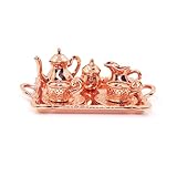 Jili Online 10 Pieces Copper Alloy Tea Lid Pot Cups Tray Set for 1:12 Dollhouse Miniatures Doll House Furniture Decoration