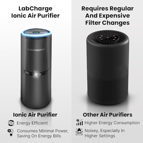 LabCharge Small Ionic Air Purifier for Home & Bedroom – Silent HEPA Filter – Covers 250 Sq Ft – For Pet Hair, Smoke, Dust, Odors & Dander – Compact Black Design – Pack of 5