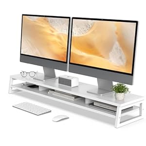 Fenge モニター台 卓上 デスクシェルフ モニタースタンド パソコン台 2段 木製 幅108cm (ホワイト)