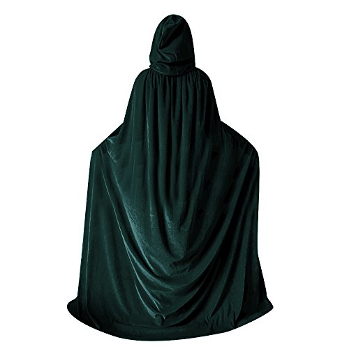 QBSM Women Men Green Halloween Velvet Cloak Witch Wizard Costume Hooded Party Raven Cosplay Capes Adult