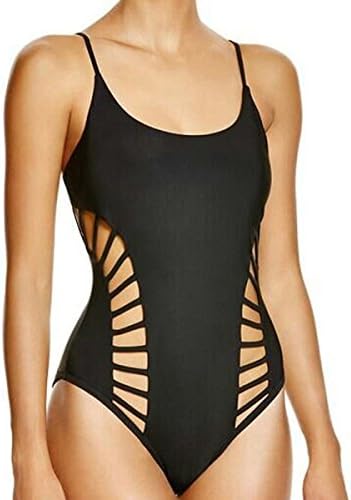 Kprdeo Womens Fashion Sexy Boho Hollow Out Padded One Piece Swimsuit Swimwear (S, Solid Black)