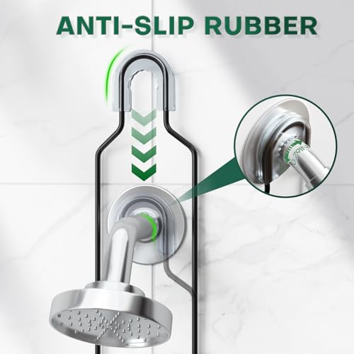 Upgraded Hanging Shower Caddy for Handheld Shower Heads,Adjustable Height Extra Long Bathroom Shower Organizer Hanger Rack with Hooks,Soap Holder
