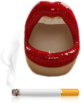 K COOL Creative Ceramics Cigarette Ashtray with Lip Teeth Tabletop Portable Modern Ashtrays for Outdoor Indoor Smoking Ash Tray for Home office Decor Handmade Gift for Men Women-LightRed
