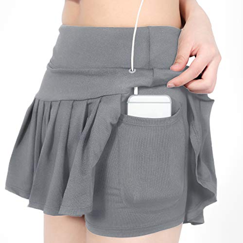 DOMICARE Women High Waist Pleated Tennis Golf Skorts with Pockets, Active Athletic Lightweight Skirts for Running Workout, M, Grey - Thumbnail 5