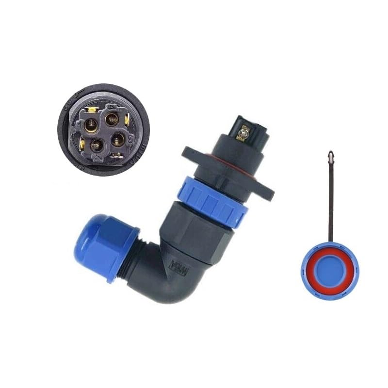 MiJunHD No Soldering Screw Crimping LD16 Elbow Flange Aviation Connector, 4Pin 5A 380V Straight Plug & Panel Socket IP68 Waterproof Wire Junction Box for Cable Diameter Ø4mm-8mm (1 Piece)