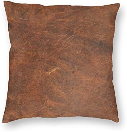 LAMUCH Square Throw Pillow Covers Home Decor Modern Old Tan Leather Texture │ Cowhide Cushion Pillowcase (7