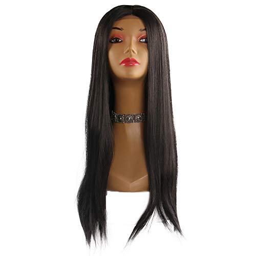 Women Straight Wigs,Black Long Synthetic Hair Straight Wavy Wigs Human Hair Middle Part Half Hand Tied Heat Resistant 22inch (Black, 22inch)