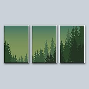 3 Piece Framed Canvas Wall Art for Living Room, Bedroom Forest Landscape Illustration II Canvas Prints for Home Decoration Ready to Hang - 16"x24"x3 Panels