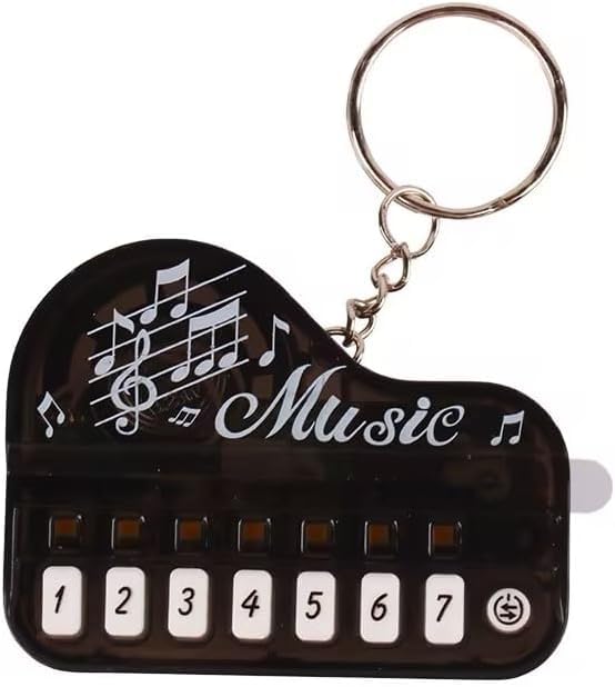 Rzcin Black Micro Piano Keychain, Portable Keyboard Instrument, Mini Electronic with Lights, Pianos and Keyboards, Musical Instrument Accessories Gift, Car Keychain