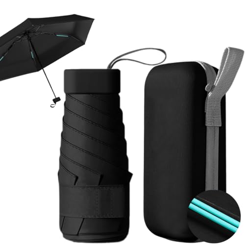 MXHIGO Paraguas de Bolsillo Reforzado para Lluvia y Sol, Mini Sombrilla con Protección UV, Ultra Ligero y Portátil, Más Robusto, con 12 Varillas Reflectantes, Mini Paraguas Plegable con Estuche