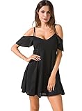 HIKARE Women's Cut Out Cold Shoulder Trumpet Sleeve Spaghetti Straps Short Mini Dress Top