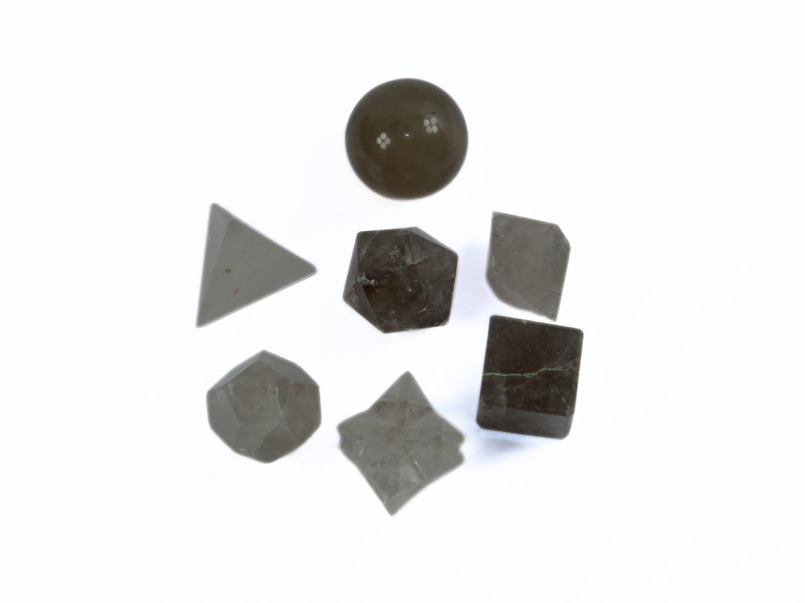 Jet International Women's Beautiful A++ Smokey Quartz 7 Stones Sacred Geometry Sets Gemstone Platonic Solid Top Grade Quality Merkaba Star W/ Velvet Pouch Attractive Cleansing Life Vitality Healing