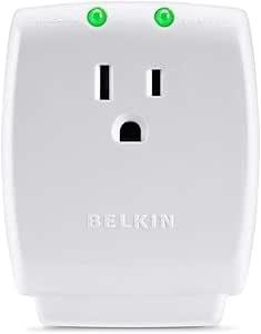 Belkin 1-Outlet Home Series SurgeCube - Grounded Outlet Portable Wall Tap Adapter with Ground &amp; Protected Light Indicators for Home, Office, Travel, Computer Desktop &amp; Charging Brick - White, 1080 Joules