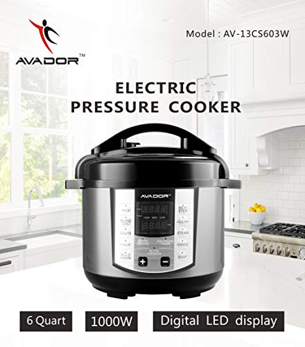 Avador AV-13CS603W 10 Preset Menu Pressure Cooker 6Qt/1000W, Stainless Steel Cooking Pot and Exterior