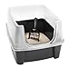 IRIS USA Large Cat Litter Box with Scoop, Open Top Cat Litter Pan, Black
