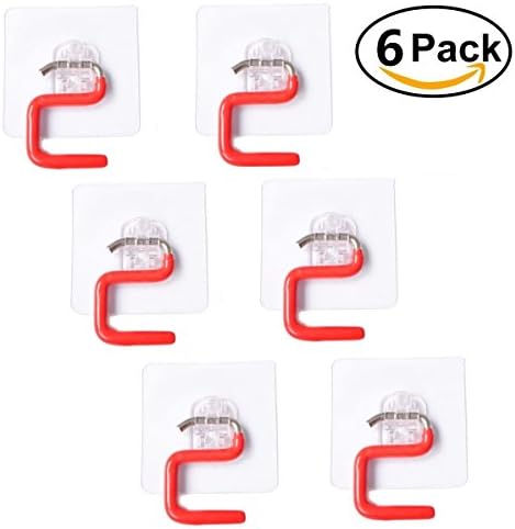 Adhesive Broom Mop Holder Organizer, Space Saver Cleaning Tools Organizer Brooms Mops Rakes Mop Handle Holder for Kitchen Garage Bathroom (Self Adhesive - Red)
