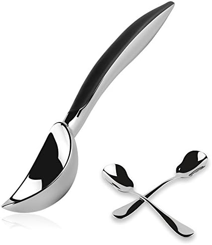 LEYOSOV Ice Cream Scoop - Super comfortable Rubber Grip Handle, Heavy Duty Design, Solid Metal No Coating, with 2 Stainless Steel Spoons