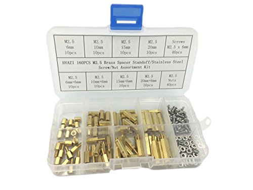 HVAZI 160PCS M2.5 Brass Spacer Standoff/Stainless Steel Screw/Nut Assortment Kit,Male-Female