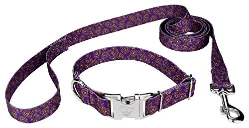 Country Brook Petz | Premium Dog Collar and Leash Set - Five Paisley Collection (Purple Paisley, 1 Inch, Large)