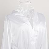 Women Sexy Lingerie Satin Open Front Belted Nightgown Pajamas Sleepwear + T-back (White)