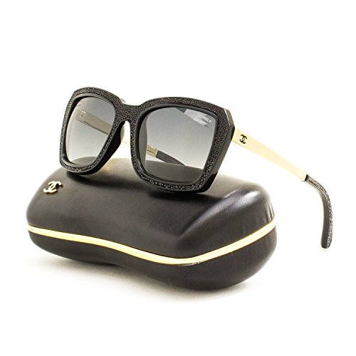 Chanel 6047Q Square Sunglasses 622/S8 Black & Gold / Grey Gradient Polarized