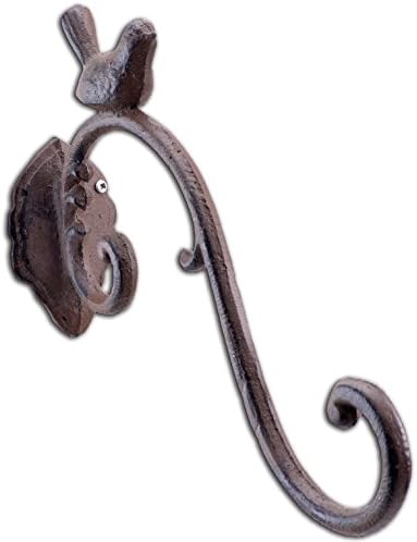FLAG EMOTES Plant Hanger Hook Bracket Flower Basket Accessory 11" Long Cast Iron Chickadee Bird Design