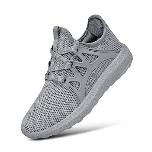 MARSVOVO Grils Running Shoes Lace-up Kids' Sneakers Athletic Walking Tennis Shoes Grey 4.5 M US Big Kid