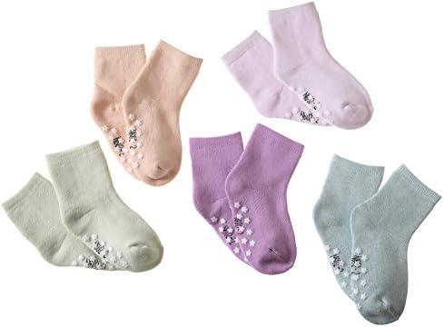 HERHILLY Toddler Kids Winter Cotton Socks Boys Girls Athletic Non Slip Crew Socks For 0M-13 Year Old -5 Pack