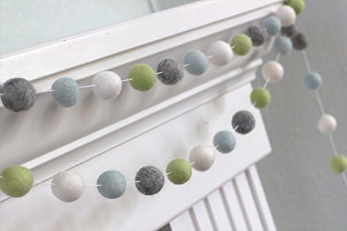 Ice, Pistachio, Gray, White Felt Ball Garland- Spring Easter- 1" (2.5 cm) Wool Felt Balls