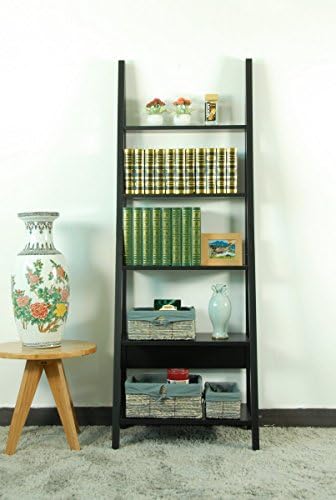 Magari Furniture YC1179B-B 5-Tier Corner Leaning Ladder Storage Bookshelf, Large, Black