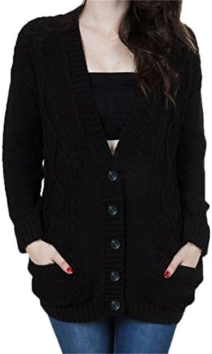 Jeffery Women Bat-Wing Sleeve Knitted Chunky Sweater Cardigan With Buttons, Loose Casual Long Sleeve Outwear With Pocket (L, Black)