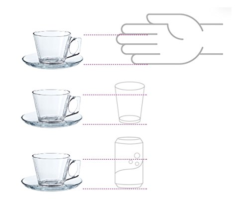 VELA 3.2-Ounce. Small Demitasse Clear Glass Espresso Drinkware, Set of 6 Cups/Saucers + Set of 6 Stainless Steel 18/10 mini Espresso Spoons! Hostess, Coffee Lover/Enthusiast, Espresso. - Thumbnail 3