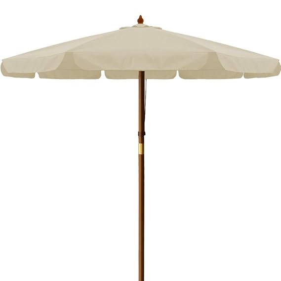 Deuba Sonnenschirm I UV-Schutz 40 Plus I Holz I Ø 330cm I Creme I stabile Verstrebungen I wasserabweisend - Gartenschirm Terr