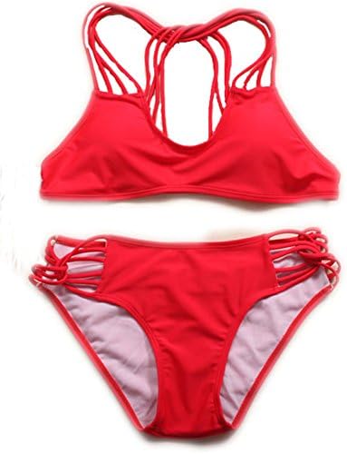 RELTANGL Women's Strap Side Bottom Halter Traingle Bikini Bathing Suits(M,Red)