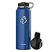BUZIO Double Wall Stainless Steel Sports Water Bottle, BPA-Free Flex Cap and Straw Lid, 40 Ounces, Cobalt
