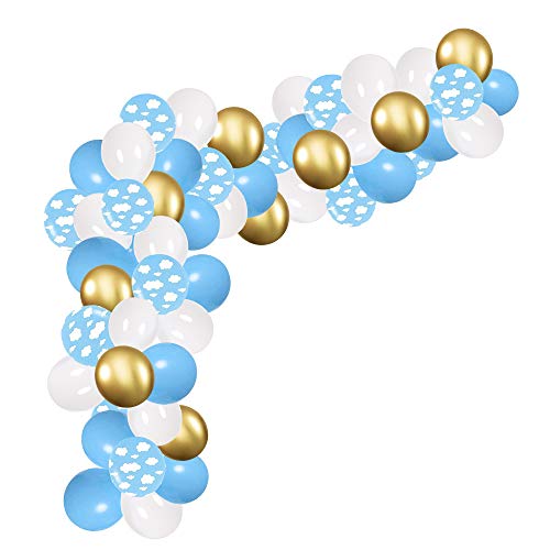 BALONAR 70PCS DIY Garland withTiffany Blue White Balloons Gold Chrome Balloons Cloud Balloons for Birthday Party Celebration Baby Boy Balloons Ceremony Anniversary Surprise Balloon Chain (White)