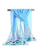 E-Clover Lightweight Chiffon Sheer Scarves: Women's Fashionable Flower Print Scarf (Blue)