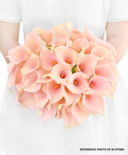 FiveSeasonStuff 10 Stems of Real Touch Calla Lillies (Latex) Artificial Flower Bouquet, Perfect for Wedding, Bridal, Party, Home Office Décor DIY (Flamingo) - Thumbnail 5